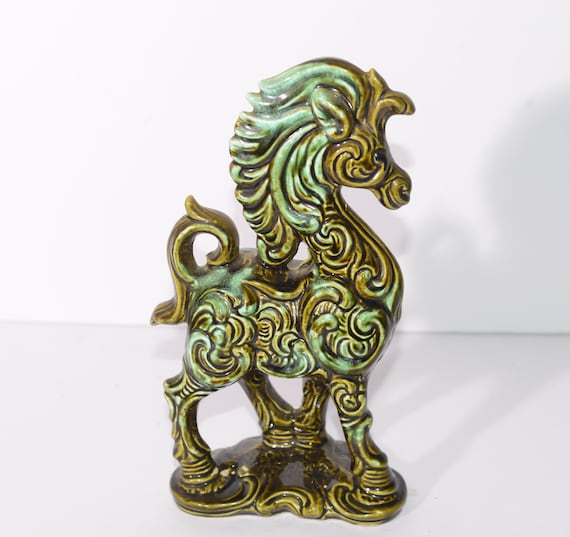 Mid Century Pottery Horse Green Retro 1950-60 Italian Stylized Horse Figurine Scultpure