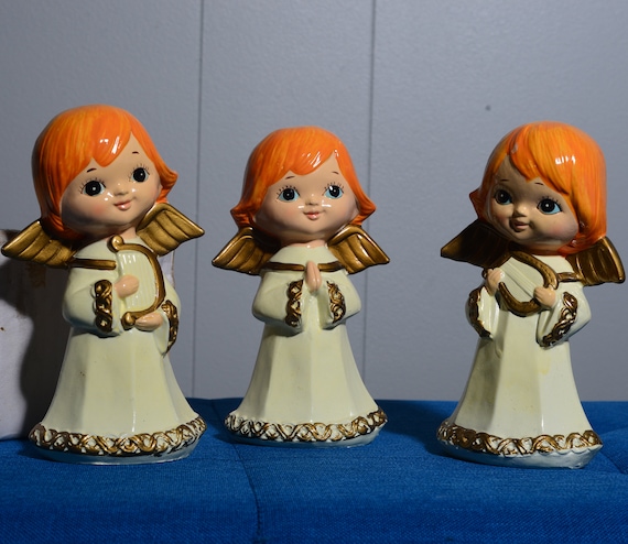 1960s Paper Mache Angel Choir mid Century pop with Original Box Retro MCM Christmas Decorations Angels