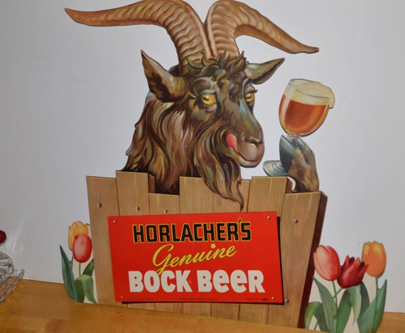 Horlachers Bock Beer Cardboard Original 1950 Goat Easel Back Beer Sign Vintage Man Cave Sign Billy Goat Beer Allentown PA