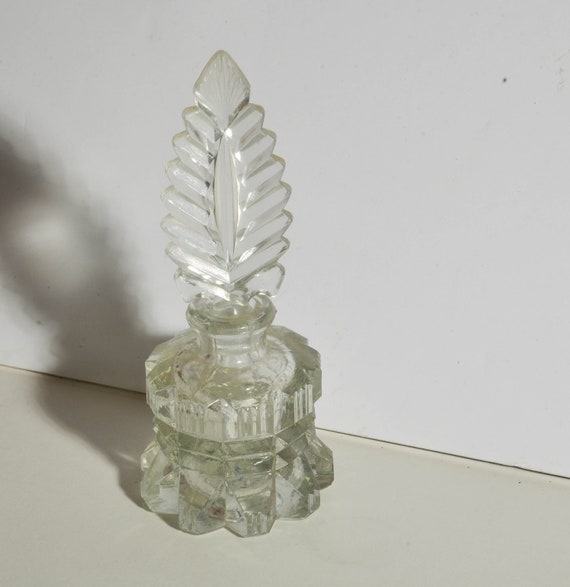 I Rice Irice Crystal Ink Bottle Perfume Bottle with Glass Feather Stopper Vintage Germany Perfume bottle