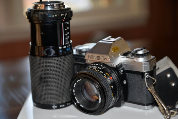 Vintage Minolta SLR Camera with 50mm and 70-210 Macro Working Film Camera 1984 All Solid Film Camera to try photography , photographers