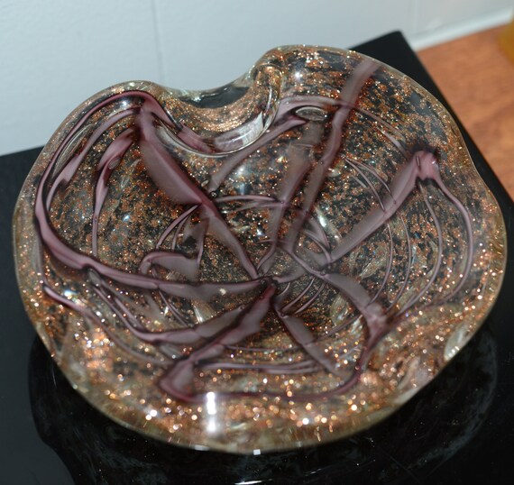 Gold copper and Purple Murano Heavy Cigar Ashtray Venetian Art Glass Heavy Mid Century Beauty Star Fish Design Cigar Ashtray