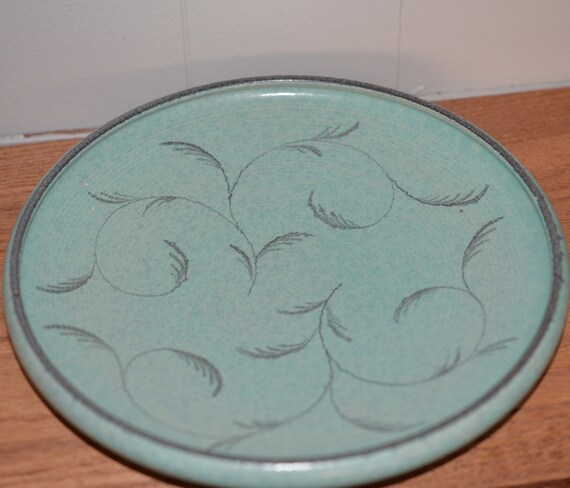 Robins Egg Blue Western West Germany Pottery Console Bowl With Gold accents 13 inch Accent Mid Century Modern Decor