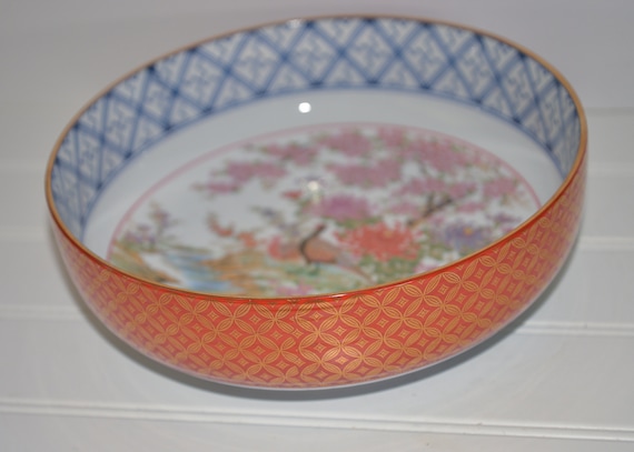 Vintage Arita Made in Japan Pheasant Bowl Colorful intricate patterns Large Cabinet Bowl 9x3 inches Asian Porcelain