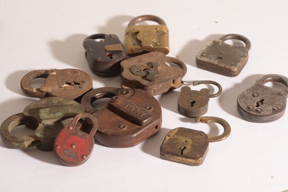 Antique Padlocks Lot of 11 Vintage Padlocks Huge to small Great lot for display or collection salvage lot