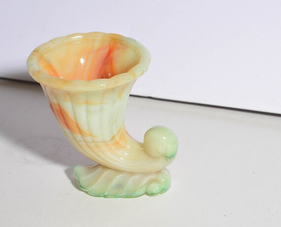 Agate Ware Slag Glass Marbled Urn Toothpick Holder NY Vogue Merc Mercantile Vintage glass floral embossed Cornucopia