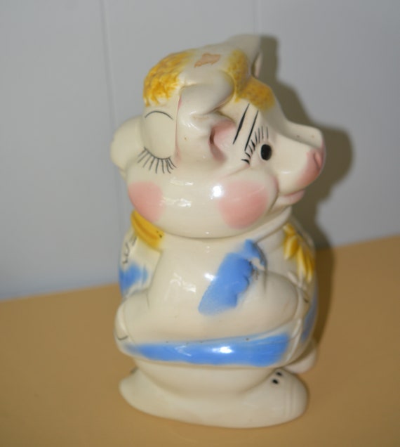 American Bisque Turnabout Cookie Jar Sheep and Pig four in One marked Pottery Cookie Jar Lamb two sided cookie jar