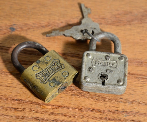 Miniature Vintage Padlocks Two Small antique Padlocks Fraim and Master