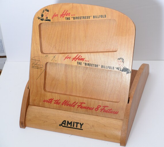 Vintage Wood Amity Billfold General Store Wallet Display Vintage 1950s Advertising Piece