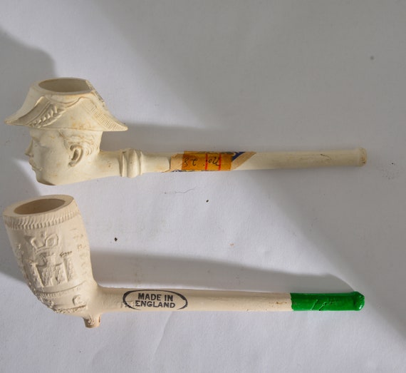 2 Unused Clay Pipes Figural and Engraved INNISKILLING English Pipes Vintage Estate Pipes Soldier Napoleon