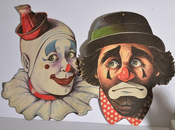 Vintage Circus Clowns Paper Signs Decorations Scary Clowns, Large Cardboard paper clowns -