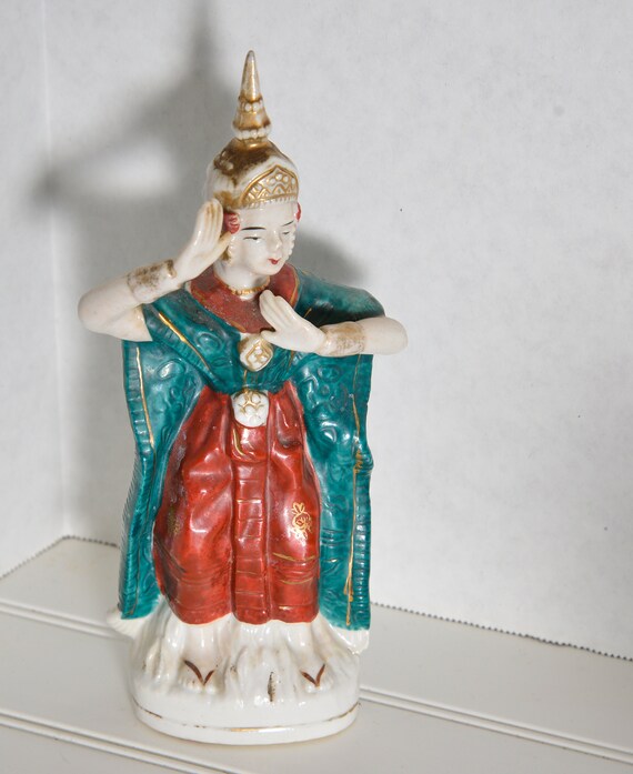Siam Thai Dancer Porcelain Figurine Occupied Japan 1945-52 colorful Dancing Figure Vintage Bisque Shipping included