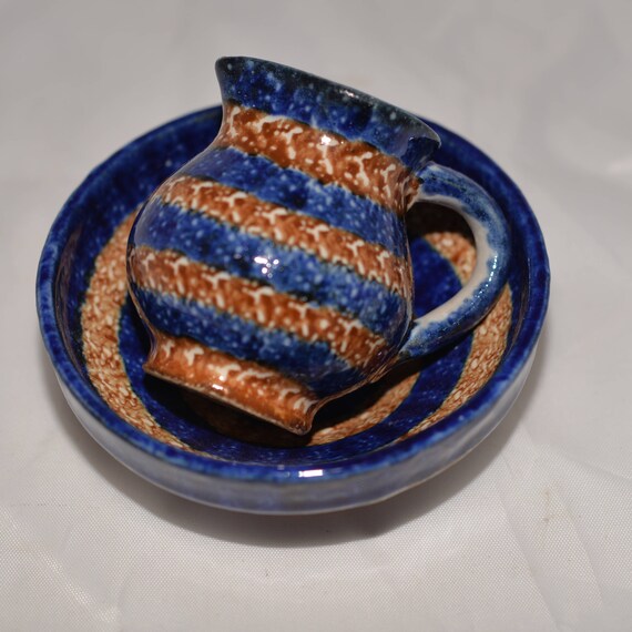 Germany Saxon Mountain Pottery Bowl and Pitcher Miniature Boleslawiec Saxon Mountain