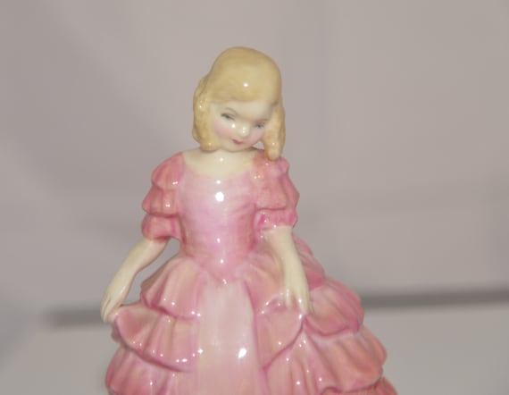 Royal Doulton Tiny Figurine 4 inch Rose HN 1368 Circa 1940s Pink Dress child figures Signed RE C1945 Adorable Toddler Figurine