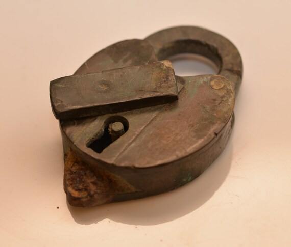 Antique Railroad Switch Padlock Solid Brass 3 3/4 inch no key, great rusty treasure 1890-1900