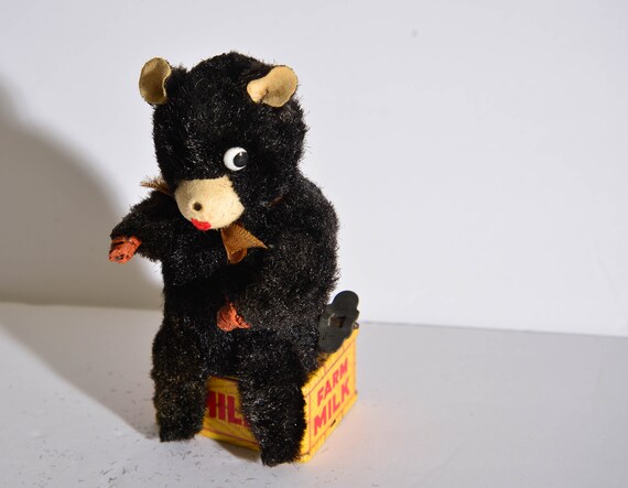 Made in Japan Mechanical Milk Drinking Bear for Parts Works but missing milk bottle - Japan wind up toys vintage toys