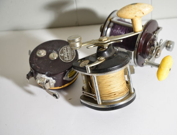3 Vintage fishing Reels Gladding Fly Fishing Penn Peer, True Temper 922C Used Vintage Fishing Decor Fishing Reels