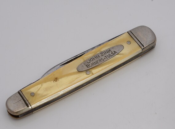 Shapleigh Advertising Knife B272 Mother of Pearl John Zink Burners 3 inch pocket knife Oklahoma Company 1940s pocket knife