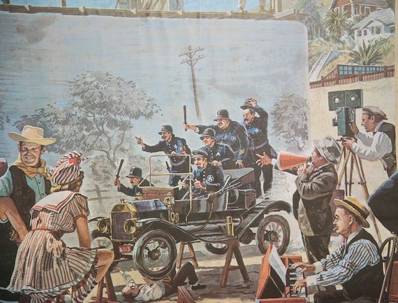 Saratoga SPA Summer Theater Harper Goff Disney Animator Prints Movie Lot Filming Drama Keystone Cops John Wayne 24x18 inches 1960s Artwork