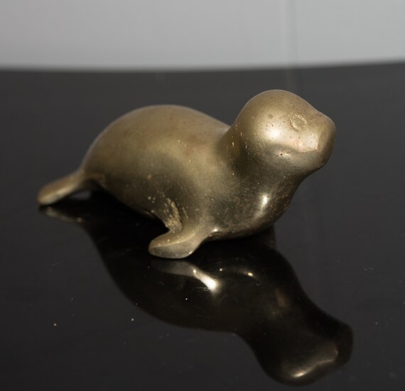Vintage Brass Seal Figurine Heavy 4 inch Solid Brass 1950-70s mid century Decor