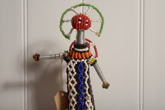 Cape Town Africa Ndebele People Beaded Doll Sculpture Mother with Child 10 inches Vintage African Doll