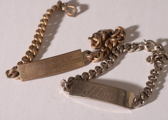 Vintage ID braclets WWII era GF and Stainless Tim, Girt , Emelie, North Carolina free ship