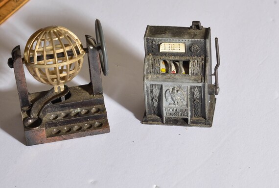 Two miniature Pencil sharpeners Vintage collectibles Bingo Ball and Slot Machine