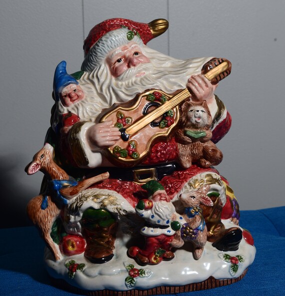 Vintage Santa Cookie Jar Fitz and Floyd 1996 Santa and Woodland Animals omnibus Christmas Cookie Jar