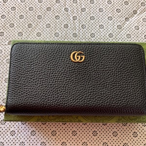 Gucci authentische Frauen Schwarze Brieftasche Gold Bambus