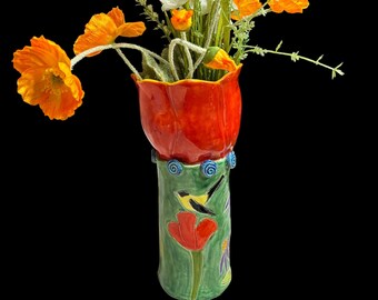 Tulip vase, ceramic vessel, contemporary pottery, flower vase, home decor, utensil holder, Robin Chlad,