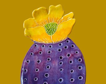 Handmade Ceramic Cactus Spoon Rest, Purple Prickly Pear Cactus plate, Kitchen decor, Desert motif