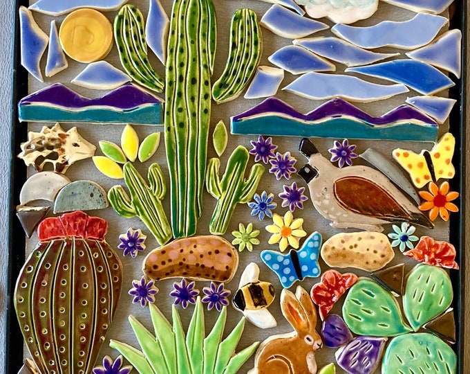 Mosaic Tile Kit, Desert Landscape Mosaic, Southwest Desert, Handmade
