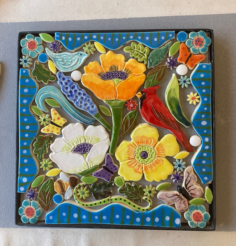 Mosaic Tile Kit Floral Bouquet Tile Handmade Tile Kit Etsy