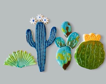 Handmade Cactus Ceramic Tile, DIY Mosaic Art, Southwest Decor