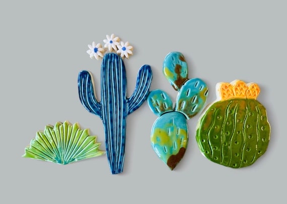 Cactus ceramic tile, DIY mosaic project, barrel cactus, saguaro, southwest design, handmade, yucca, prickly pear, Robin Chlad, nature