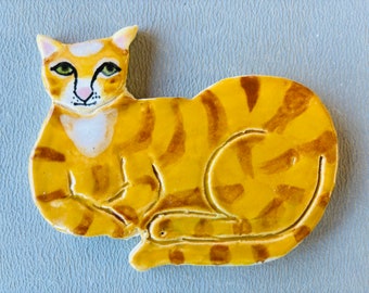 Orange Tabby Cat, cat tile, handmade tile, orange cat, ginger cat, kitty tile, Robin Chlad, pet art