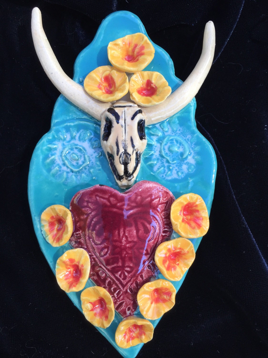 Ceramic wall decor Texas Longhorn cow skull folk art | Etsy