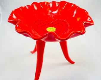 Poppy Bowl, Valentine Dish, red ceramic pedestal, serving dish, red pottery, Robin Chlad, heart dish