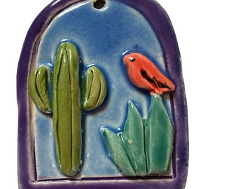 Saguaro ornament, cactus ornament, cardinal, red bird, holiday decor, southwest gift,Robin Chlad, 3d Charm, Christmas gift
