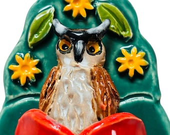 Handmade Ceramic Horned Owl Ornament, Valentine Keepsake