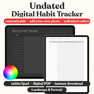 Customizable Digital Habit Tracker Template PDF, Photo / Picture Background, Built-in Color Picker, Unlimited Colors