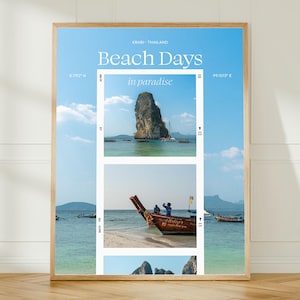 Poster de plage thaïlandaise : bateau à longue queue, photographie de l&#39;île de Krabi