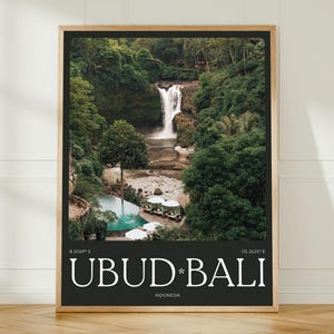 Poster di cascata, stampa di rifugio nella giungla di Bali, stampa murale di viaggio in Indonesia, fotografia di paradiso tropicale, decorazione naturalistica, regalo per gli amanti della natura