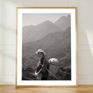 Arte in bianco e nero, fotografia monocromatica del Vietnam, stampa di un ritratto di Sapa, poster di belle arti culturali, regalo per gli amanti del minimalismo e del design