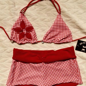 Handmade Red gingham bikini with short bottoms