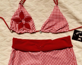 Handmade Red gingham bikini with short bottoms