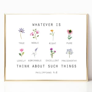 Whatever Is True, Bible Verse Wall art, Christian Art, Philippians 4 :8, Modern Scripture, Printable,