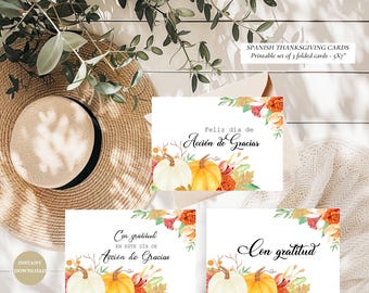 Spanish Thanksgiving Cards Set | Floral Gratitude Design | Printable Fall Cards (Digital Download)