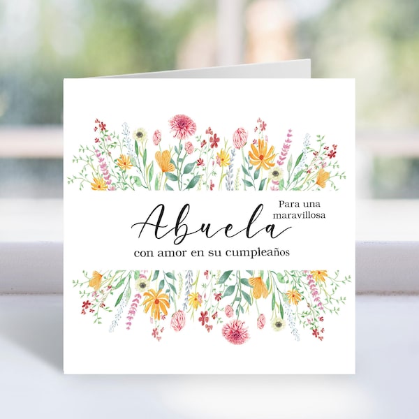 Feliz Cumpleaños Abuela | Spaanse bloemenverjaardagskaart voor oma (digitale download)