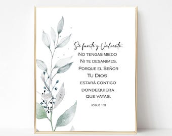 Josue 1: 9 Spanische Bibel Vers Wandkunst | Blumen christlichen Dekor | Digitaler Download